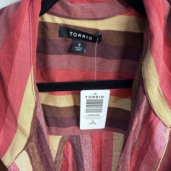 Torrid Kimono Shirt Duster Jacket 3X Striped Open Front Artsy Indie Boho Granola - Picture 4 of 8